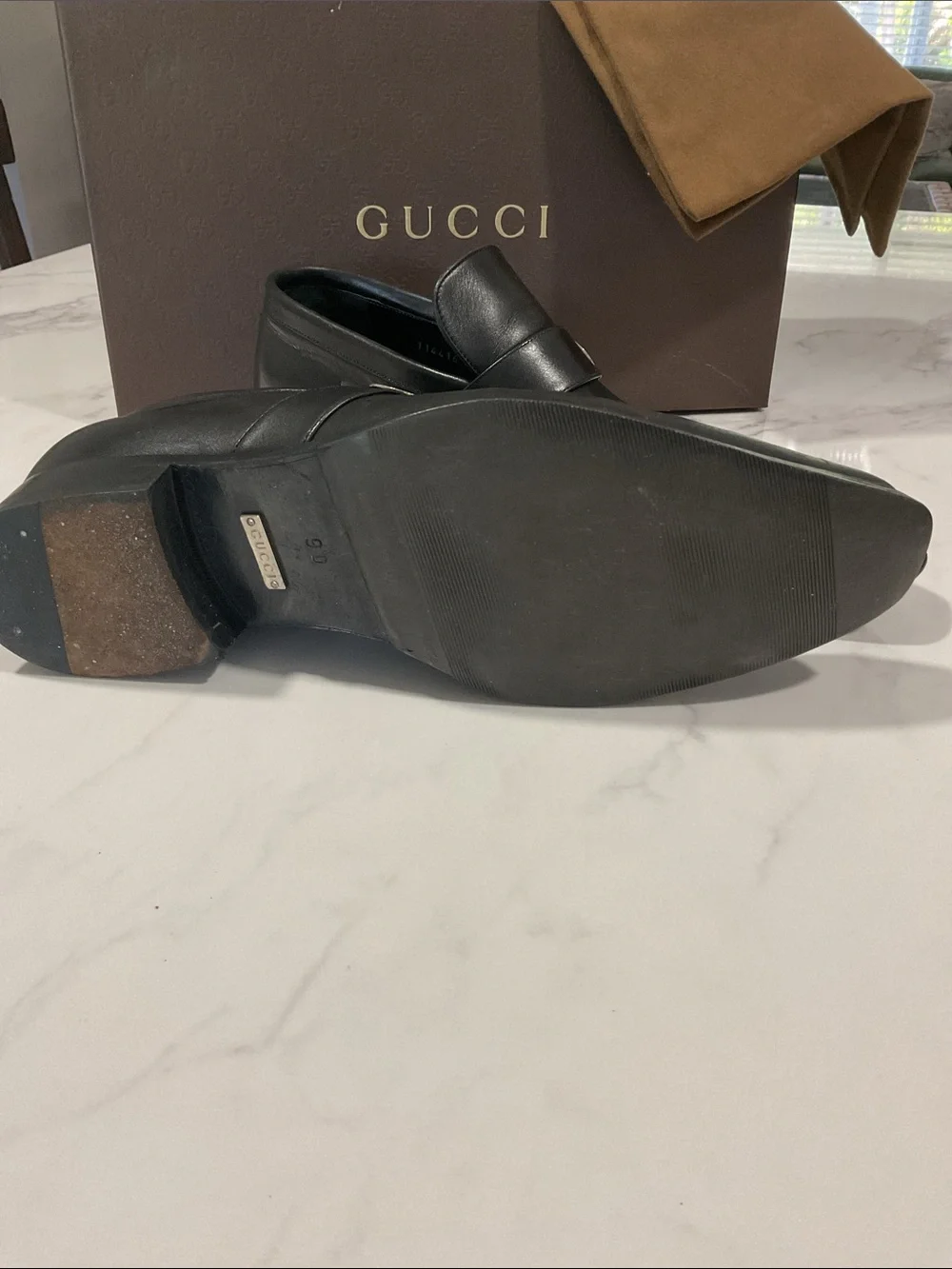 Gucci Black Leather Men’s Slip-On Loafers with Silver GG Buckle